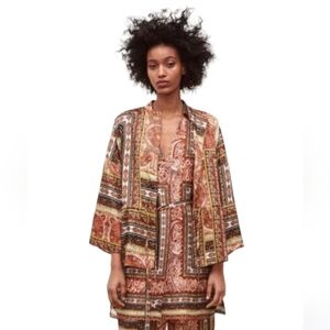 ZARA eastern print button up kimono tunic jacket size Small A8